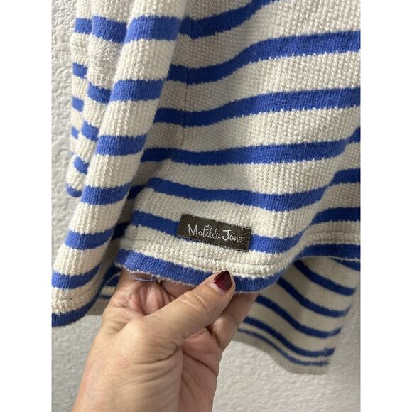 Matilda Jane Cardigan Womens Blue White Stripe Knit Open Front Sweater Lace Sz S - Picture 9 of 13